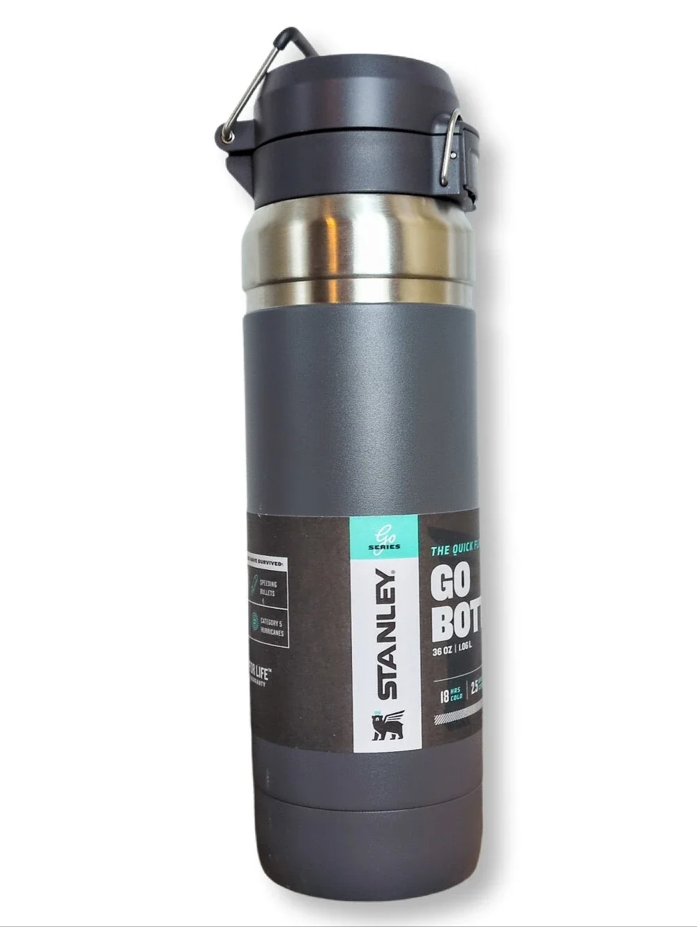 Stanley 36oz Quick Flip GO Water Bottle Charcoal Gray New w/ Tags NWT - Picture 3 of 11